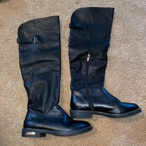 Croc leather knee high boots